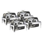 1-SOGA 4X 6.5L Stainless Steel Double Soup Tureen Bowl Station Roll Top Buffet Chafing Dish Catering Chafer Food Warmer Server