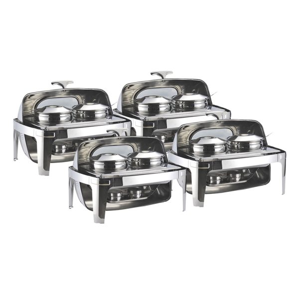 1-SOGA 4X 6.5L Stainless Steel Double Soup Tureen Bowl Station Roll Top Buffet Chafing Dish Catering Chafer Food Warmer Server