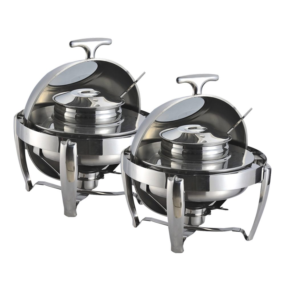 1-SOGA 2X 6.5L Stainless Steel Round Soup Tureen Bowl Station Roll Top Buffet Chafing Dish Catering Chafer Food Warmer Server