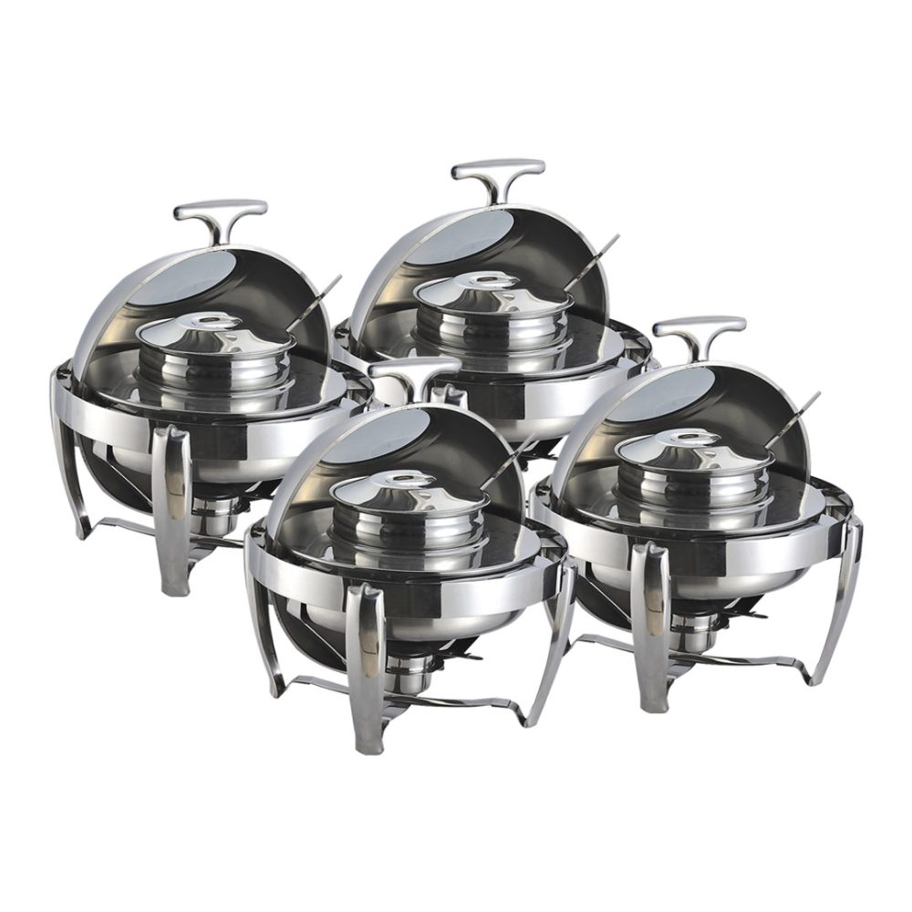 1-SOGA 4X 6.5L Stainless Steel Round Soup Tureen Bowl Station Roll Top Buffet Chafing Dish Catering Chafer Food Warmer Server