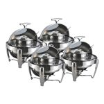1-SOGA 4X 6.5L Stainless Steel Round Soup Tureen Bowl Station Roll Top Buffet Chafing Dish Catering Chafer Food Warmer Server