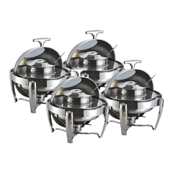 1-SOGA 4X 6.5L Stainless Steel Round Soup Tureen Bowl Station Roll Top Buffet Chafing Dish Catering Chafer Food Warmer Server