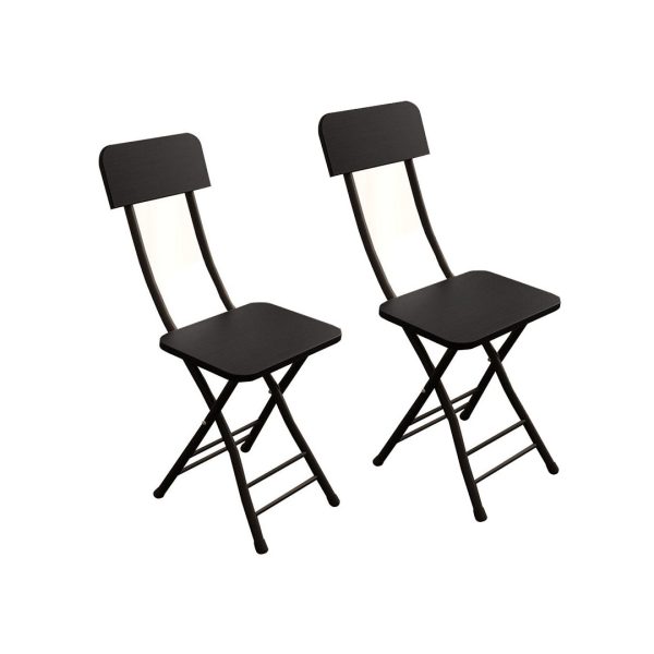 1-SOGA Black Foldable Chair Space Saving Lightweight Portable Stylish Seat Home Decor Set of 2