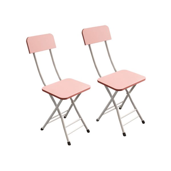 1-SOGA Pink Foldable Chair Space Saving Lightweight Portable Stylish Seat Home Decor Set of 2