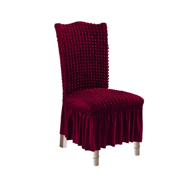 1-SOGA Burgundy Chair Cover Seat Protector with Ruffle Skirt Stretch Slipcover Wedding Party Home Decor