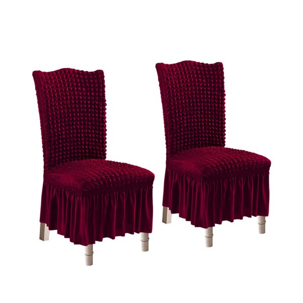 1-SOGA 2X Burgundy Chair Cover Seat Protector with Ruffle Skirt Stretch Slipcover Wedding Party Home Decor