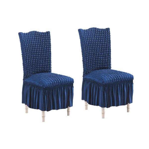 1-SOGA 2X Blue Chair Cover Seat Protector with Ruffle Skirt Stretch Slipcover Wedding Party Home Decor