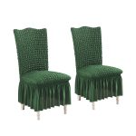 1-SOGA 2X Dark Green Chair Cover Seat Protector with Ruffle Skirt Stretch Slipcover Wedding Party Home Decor