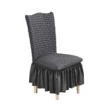 1-SOGA Dark Grey Chair Cover Seat Protector with Ruffle Skirt Stretch Slipcover Wedding Party Home Decor