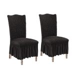 1-SOGA 2X Black Chair Cover Seat Protector with Ruffle Skirt Stretch Slipcover Wedding Party Home Decor