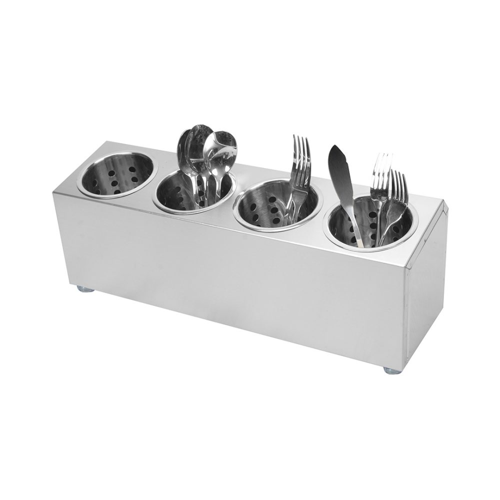 1-SOGA 18/10 Stainless Steel Commercial Conical Utensils Cutlery Holder with 4 Holes
