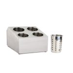 3-SOGA 18/10 Stainless Steel Commercial Conical Utensils Square Cutlery Holder with 4 Holes
