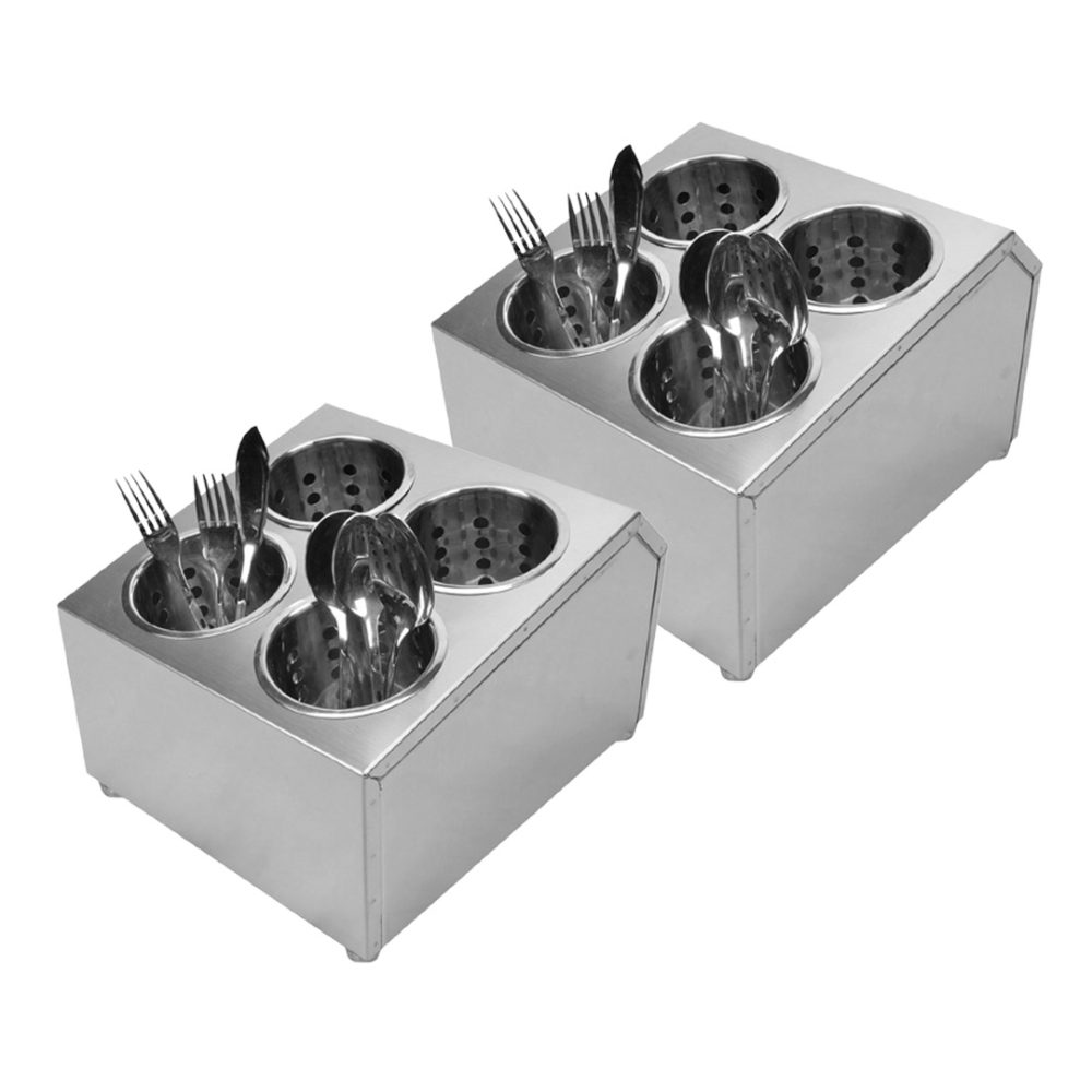 1-SOGA 2X 18/10 Stainless Steel Commercial Conical Utensils Square Cutlery Holder with 4 Holes