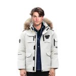 1-abbee White Large Winter Fur Hooded Down Jacket Stylish Lightweight Quilted Warm Puffer Coat