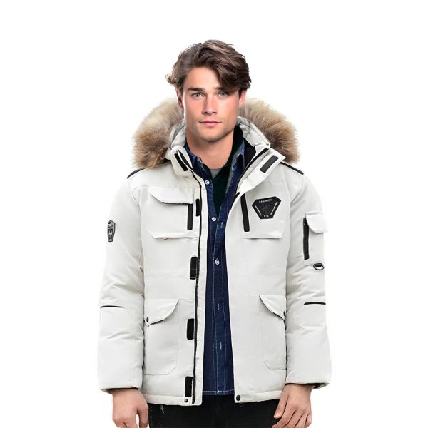 1-abbee White 3XL Winter Fur Hooded Down Jacket Stylish Lightweight Quilted Warm Puffer Coat