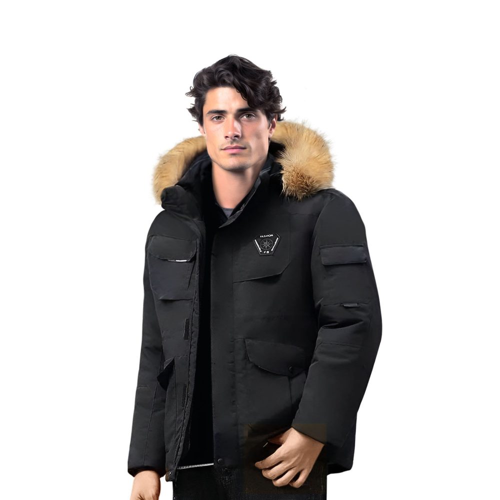 1-abbee Black XL Winter Fur Hooded Down Jacket Stylish Lightweight Quilted Warm Puffer Coat