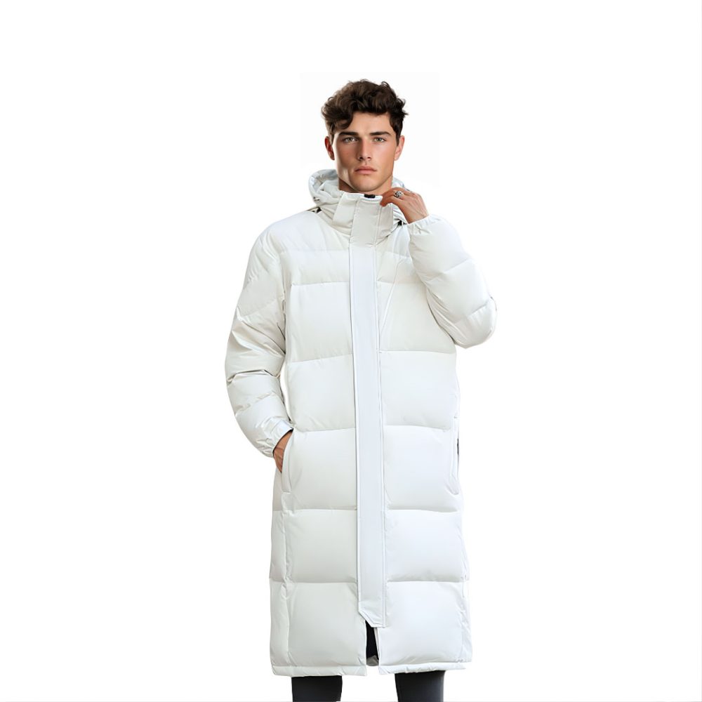 1-abbee White 2XL Winter Hooded Overcoat Long Jacket Stylish Lightweight Quilted Warm Puffer Coat