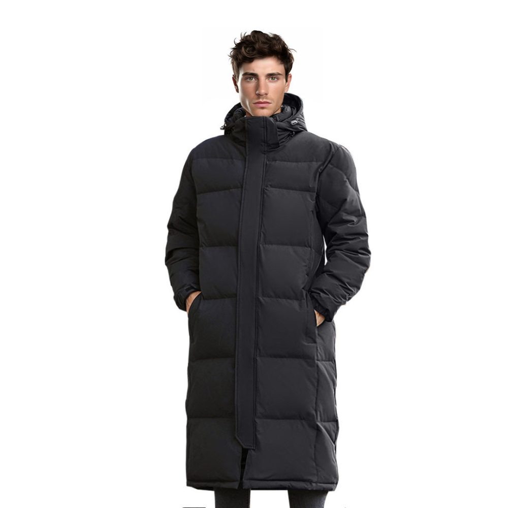 1-abbee Black XL Winter Hooded Overcoat Long Jacket Stylish Lightweight Quilted Warm Puffer Coat