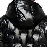 3-abbee Black XL Winter Hooded Glossy Down Jacket Stylish Lightweight Quilted Warm Puffer Coat