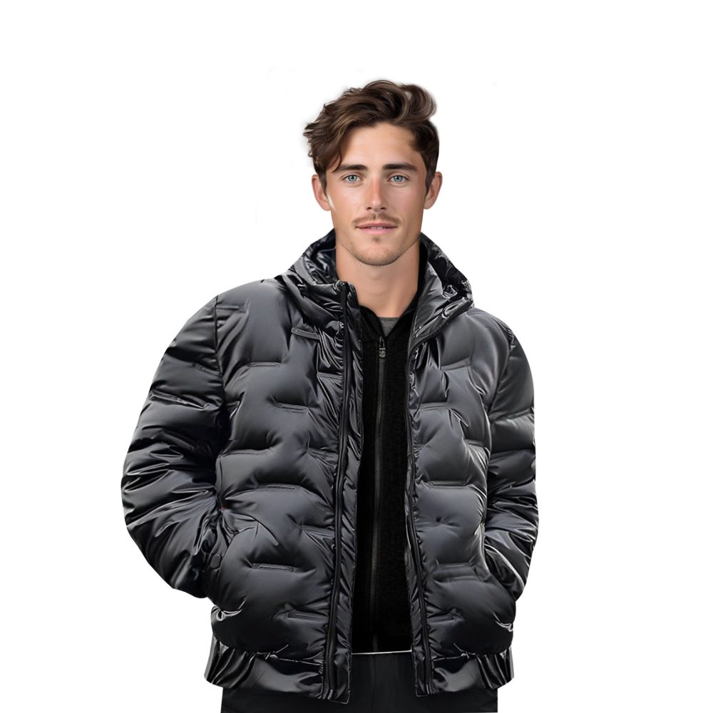 1-abbee Black 2XL Winter Hooded Glossy Down Jacket Stylish Lightweight Quilted Warm Puffer Coat