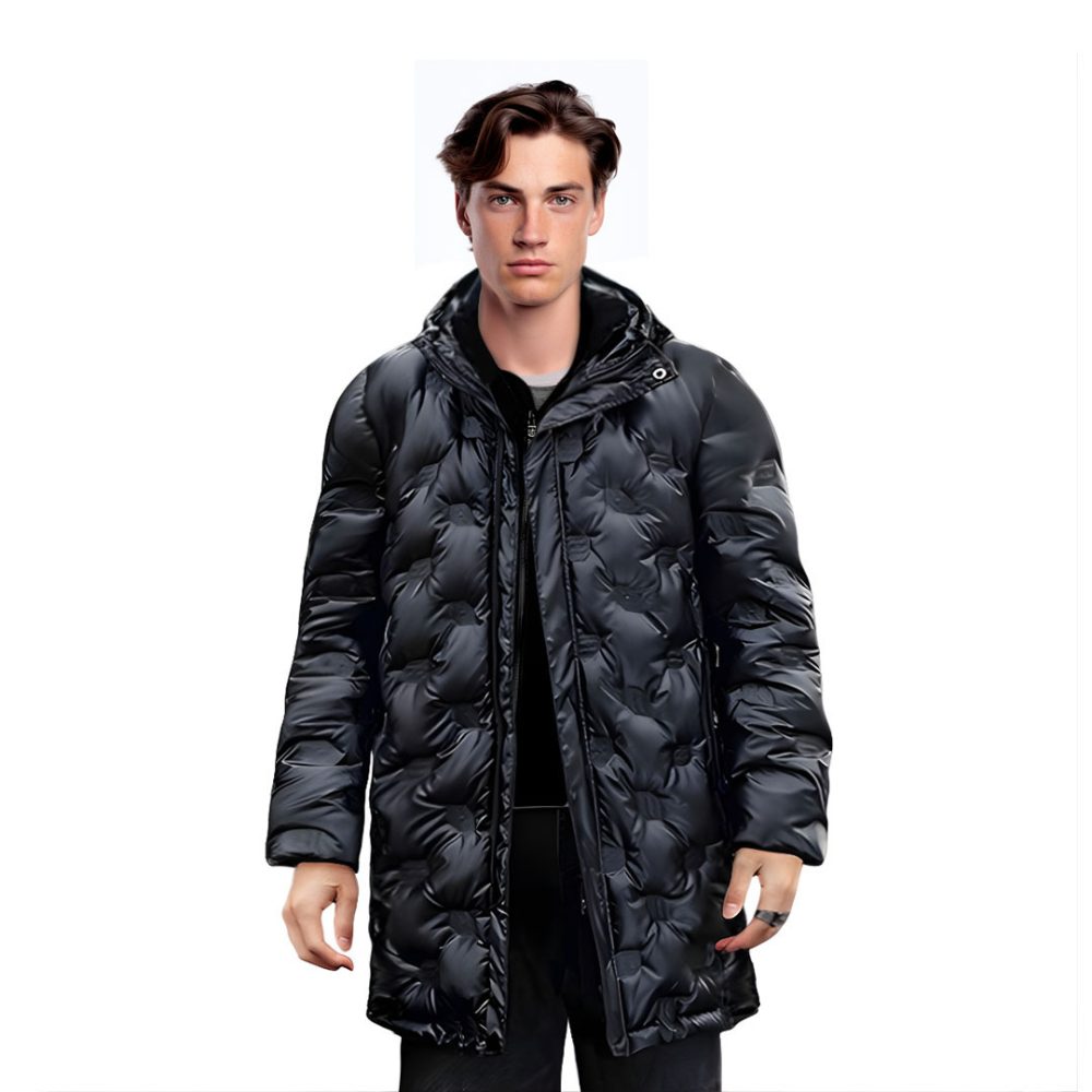 1-abbee Black Large Winter Hooded Glossy Overcoat Long Jacket Stylish Lightweight Quilted Warm Puffer Coat