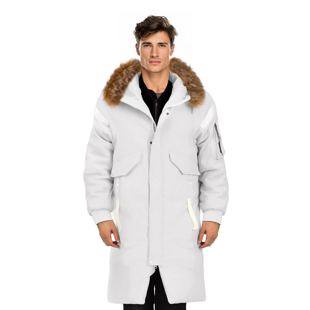 1-abbee White 2XL Winter Fur Hooded Thick Overcoat Jacket Stylish Lightweight Quilted Warm Puffer Coat