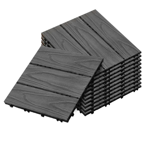 1-SOGA 11 pcs Dark Grey DIY Wooden Composite Decking Tiles Garden Outdoor Backyard Flooring Home Decor