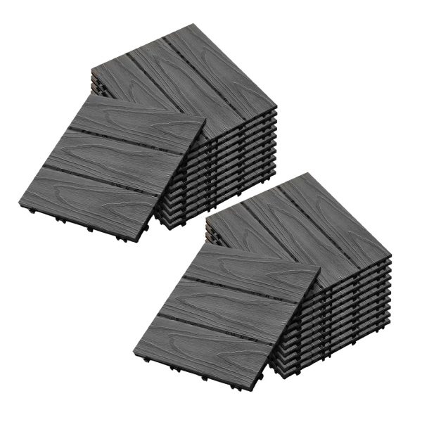 1-SOGA 2X 11 pcs Dark Grey DIY Wooden Composite Decking Tiles Garden Outdoor Backyard Flooring Home Decor