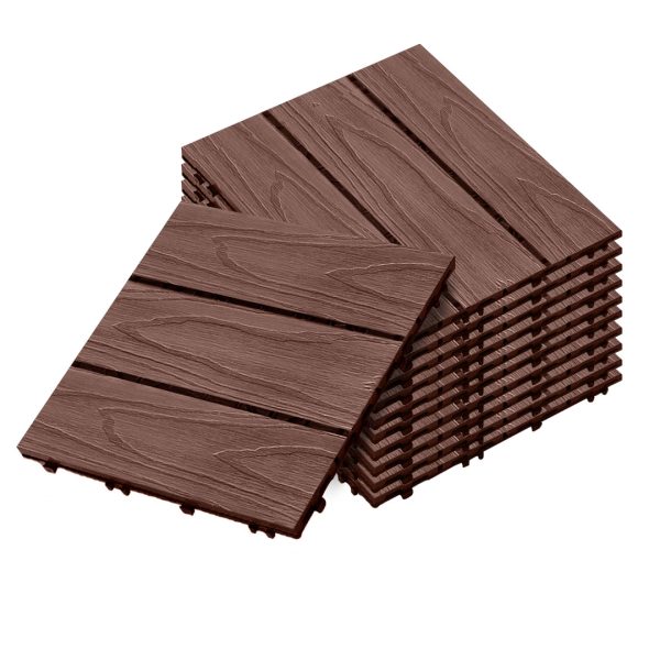 1-SOGA 11 pcs Dark Chocolate DIY Wooden Composite Decking Tiles Garden Outdoor Backyard Flooring Home Decor