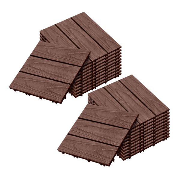 1-SOGA 2X 11 pcs Dark Chocolate DIY Wooden Composite Decking Tiles Garden Outdoor Backyard Flooring Home Decor