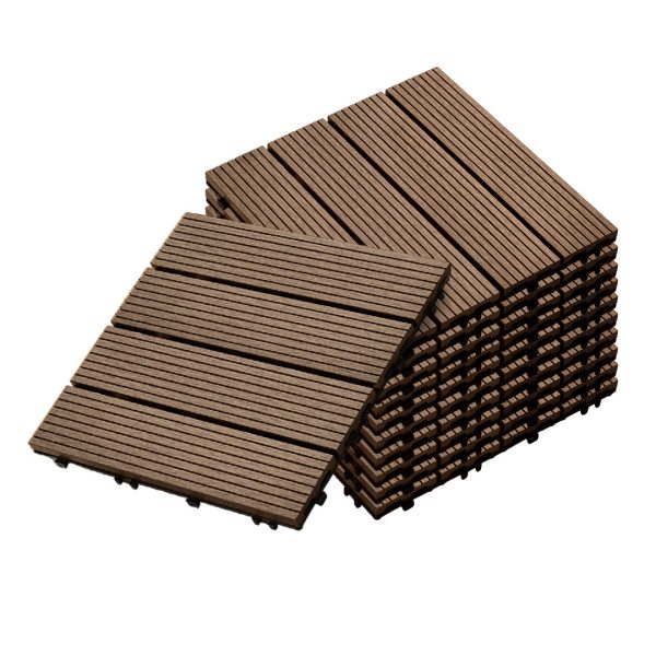 1-SOGA 11 pcs Dark Chocolate DIY Wooden Composite Decking Tiles Garden Outdoor Backyard Flooring Home Decor