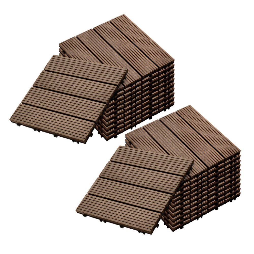 1-SOGA 2X 11 pcs Dark Chocolate DIY Wooden Composite Decking Tiles Garden Outdoor Backyard Flooring Home Decor