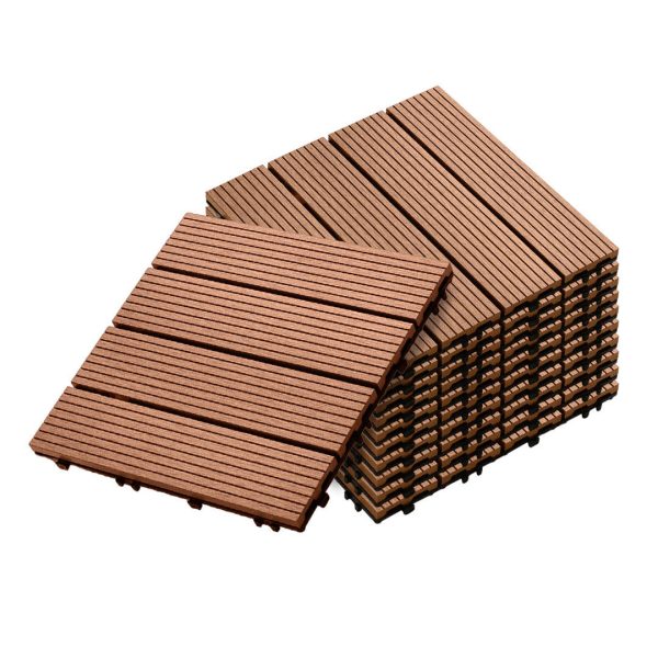 1-SOGA 11 pcs Red Brown DIY Wooden Composite Decking Tiles Garden Outdoor Backyard Flooring Home Decor