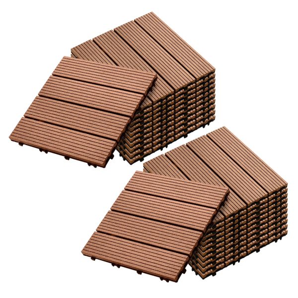 1-SOGA 2X 11 pcs Red Brown DIY Wooden Composite Decking Tiles Garden Outdoor Backyard Flooring Home Decor