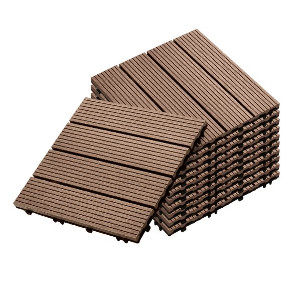 1-SOGA 11 pcs Light Chocolate DIY Wooden Composite Decking Tiles Garden Outdoor Backyard Flooring Home Decor