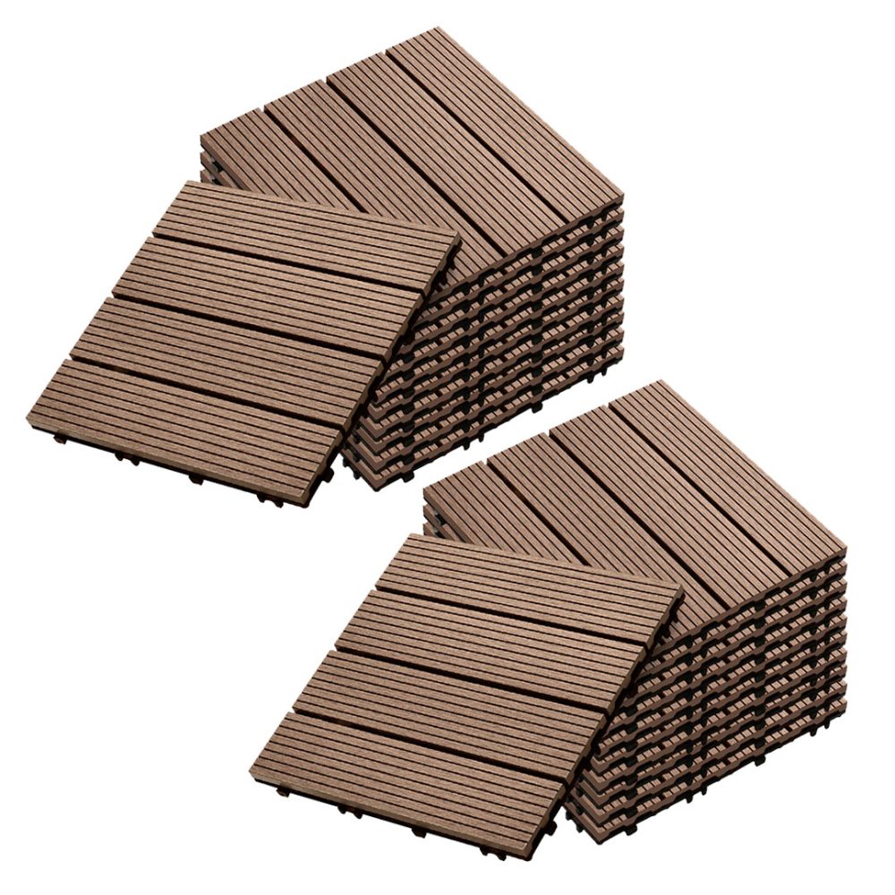 1-SOGA 2X 11 pcs Light Chocolate DIY Wooden Composite Decking Tiles Garden Outdoor Backyard Flooring Home Decor