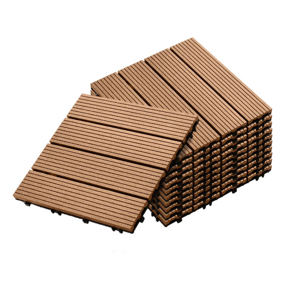 1-SOGA 11 pcs Coffee DIY Wooden Composite Decking Tiles Garden Outdoor Backyard Flooring Home Decor