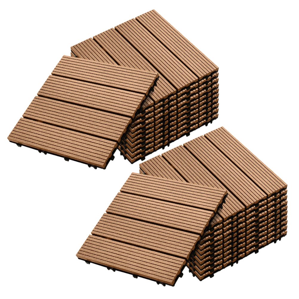 1-SOGA 2X 11 pcs Coffee DIY Wooden Composite Decking Tiles Garden Outdoor Backyard Flooring Home Decor