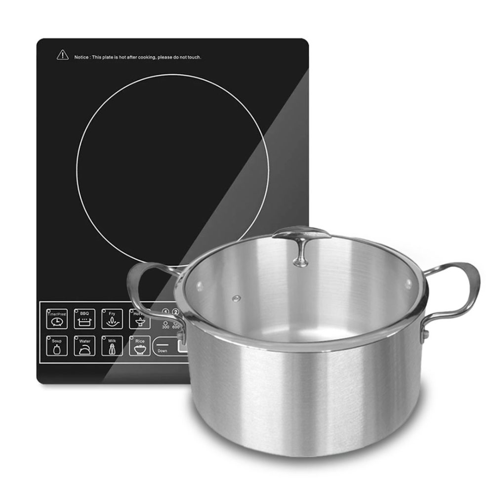 1-SOGA Electric Smart Induction Cooktop and 30cm Stainless Steel Induction Casserole Cookware