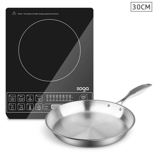 1-SOGA Electric Smart Induction Cooktop and 30cm Stainless Steel Fry Pan Cooking Frying Pan