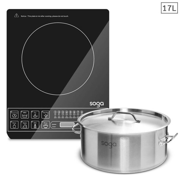 1-SOGA Electric Smart Induction Cooktop and 17L Stainless Steel Stockpot