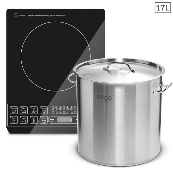 1-SOGA Electric Smart Induction Cooktop and 17L Stainless Steel Stockpot 28cm Stock Pot