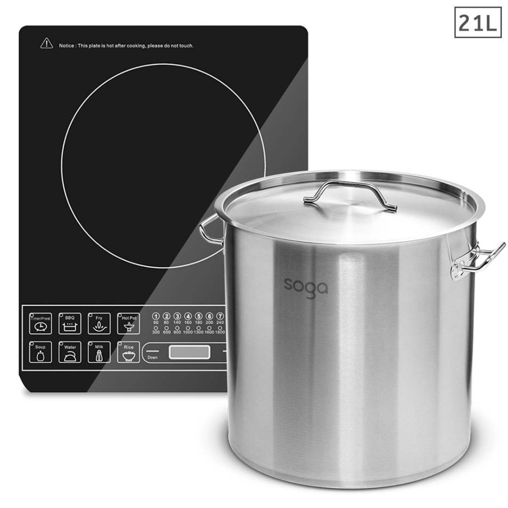 1-SOGA Electric Smart Induction Cooktop and 21L Stainless Steel Stockpot 30cm Stock Pot