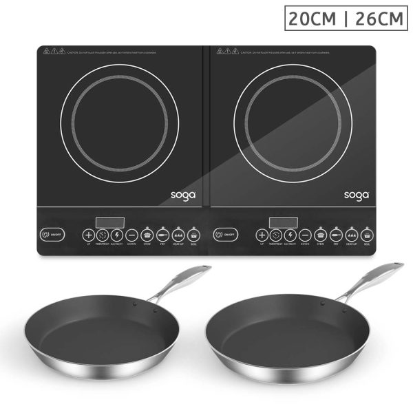 1-SOGA Dual Burners Cooktop Stove With 20cm and 26cm Induction Frying Pan Skillet