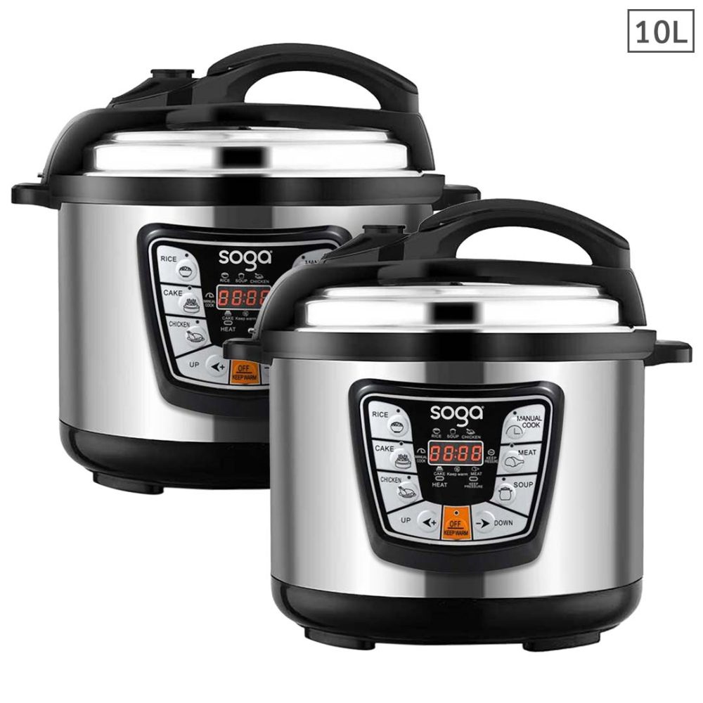 1-SOGA 2X Stainless Steel Electric Pressure Cooker 10L Nonstick 1600W