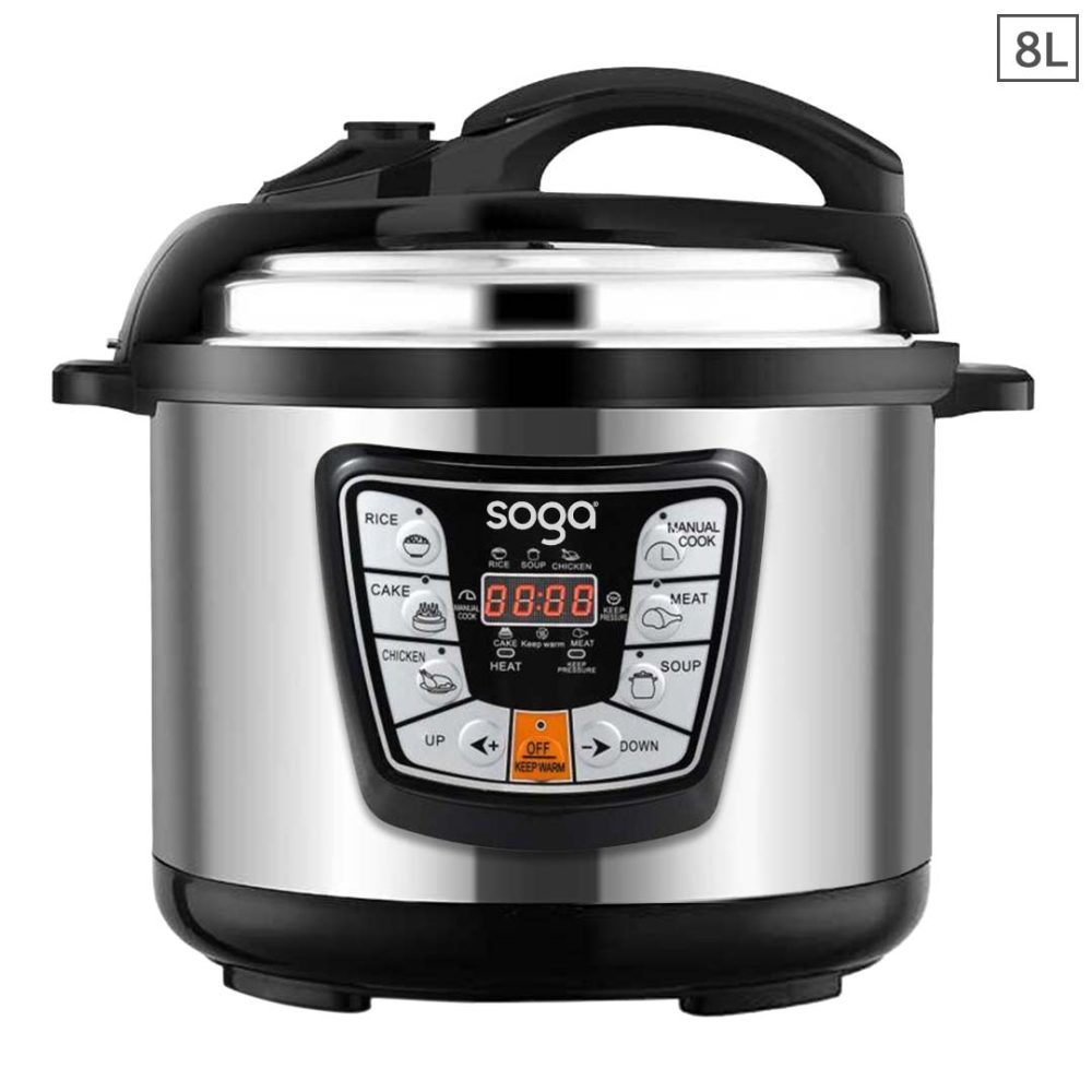 1-SOGA Stainless Steel Electric Pressure Cooker 8L Nonstick 1600W