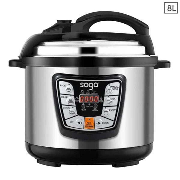1-SOGA Stainless Steel Electric Pressure Cooker 8L Nonstick 1600W