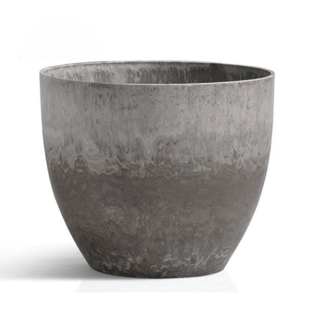 1-SOGA 27cm Rock Grey Round Resin Plant Flower Pot in Cement Pattern Planter Cachepot for Indoor Home Office