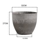 2-SOGA 2X 27cm Rock Grey Round Resin Plant Flower Pot in Cement Pattern Planter Cachepot for Indoor Home Office