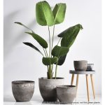 3-SOGA 2X 27cm Rock Grey Round Resin Plant Flower Pot in Cement Pattern Planter Cachepot for Indoor Home Office